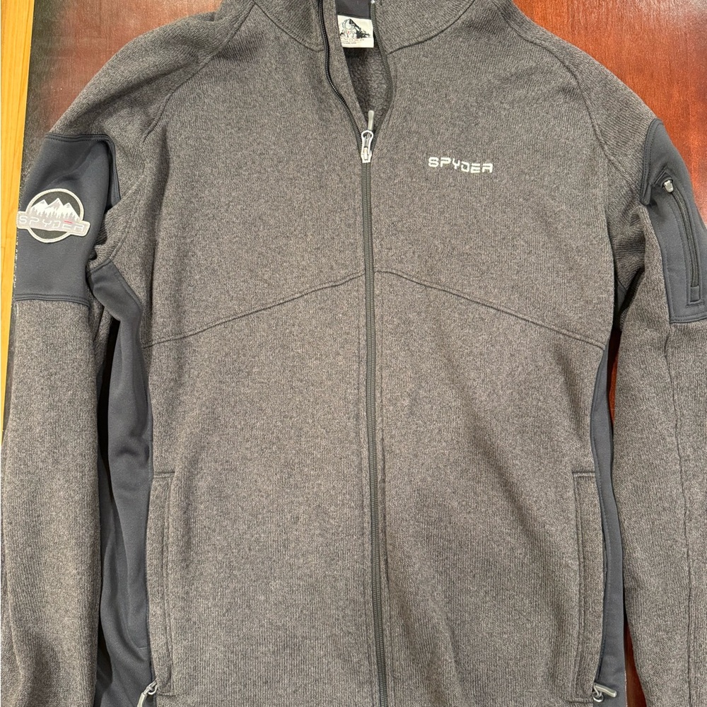 Spyder Jacket Mens XXL Gray Full Zip Fleece Softshell Outdoor Hiking Winter Logo